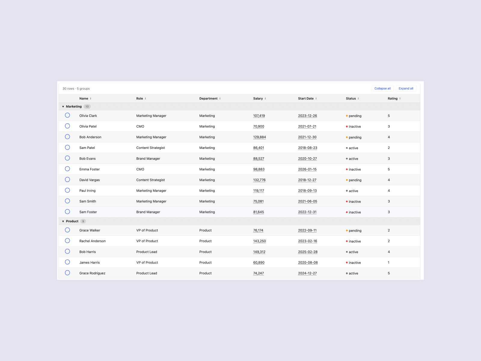 USAA Reveille Design System — data table component variants across breakpoints